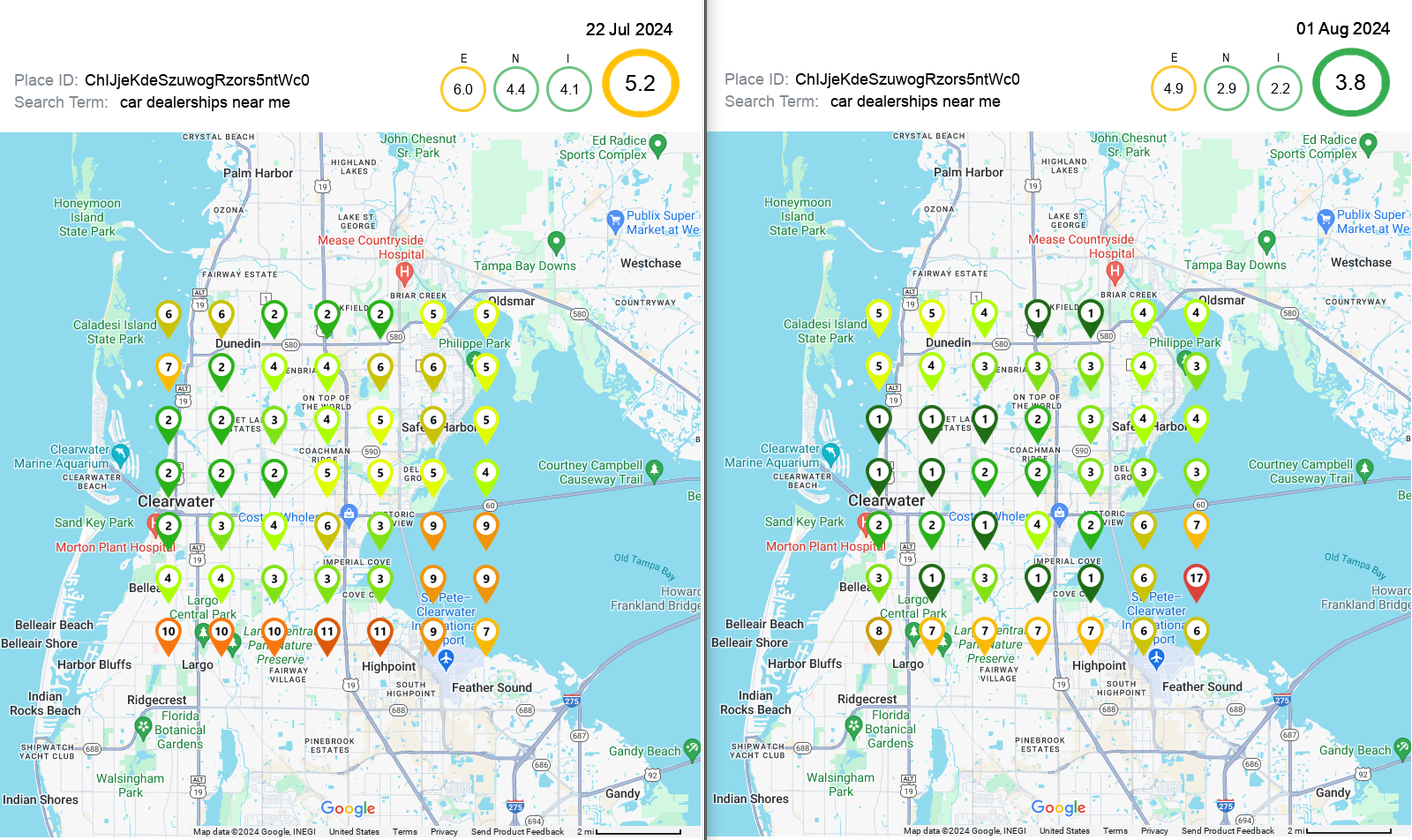 Google Maps Results for car dealerships near me